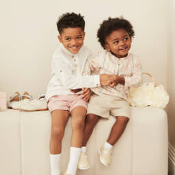 Mebi-طقم شورت قطن وكتان لون بيج للأولاد | Childrensalon