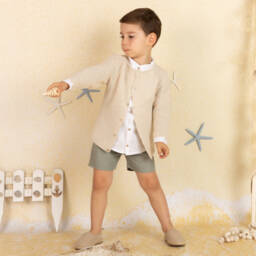 Mebi-طقم شورت قطن لون بيج وأخضر للأولاد | Childrensalon