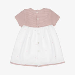 Mebi-Girls White & Pink Knit Dress | Childrensalon