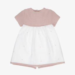 Mebi-Girls White & Pink Knit Dress | Childrensalon