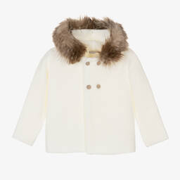 Mebi-Ivory Hooded Knit Jacket | Childrensalon