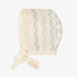 Mebi-Ivory Zigzag Pattern Knitted Baby Bonnet | Childrensalon