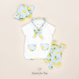 Meia Pata-Girls White & Blue Ruffle Poncho Towel | Childrensalon