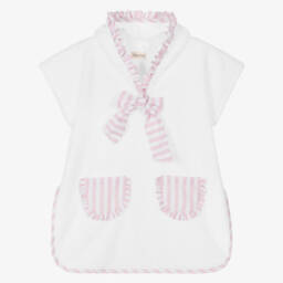 Girls White & Pink Ruffle Poncho Towel