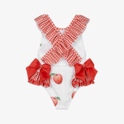 Meia Pata-Girls White & Red Apple Swimsuit (UPF50+) | Childrensalon