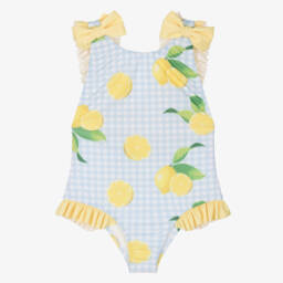 Girls Yellow Lemon Print Swimsuit (UPF50+)