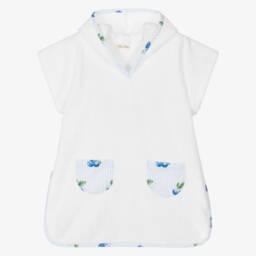 White Cotton Blueberry Print Poncho Towel