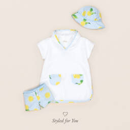 Meia Pata-White Cotton Lemon Print Poncho Towel | Childrensalon
