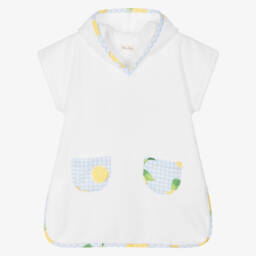 Meia Pata-White Cotton Lemon Print Poncho Towel | Childrensalon