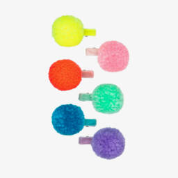 Meri Meri-Girls Multicoloured Pom-Pom Hair Clips (6 Pack) | Childrensalon