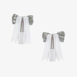 Milledeux-مشبك شعر شكل شبح لون أبيض وفضي للبنات (عدد 2) | Childrensalon