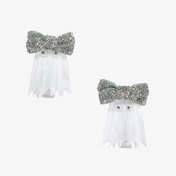 Milledeux-مشبك شعر شكل شبح لون أبيض وفضي للبنات (عدد 2) | Childrensalon