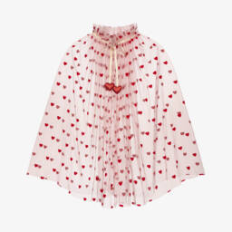 Girls Pink Tulle Cape with Red Velvet Hearts