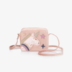 Mimi & Lula-Girls Pink Velvet Unicorn Bag (11cm) | Childrensalon