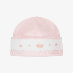 Baby Girls Pink Pima Cotton Hat with Rose Embroidery