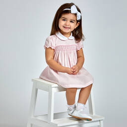 Mini-la-Mode-Girls Pink Pima Cotton Smocked Dress | Childrensalon