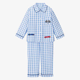 Mini Lunn-Бело-голубая пижама из хлопка с машинками | Childrensalon