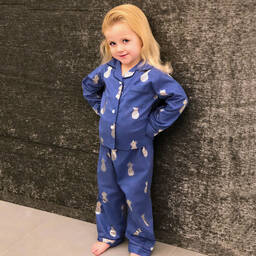 Mini Lunn-Girls Blue Cotton Pineapple Pyjamas | Childrensalon