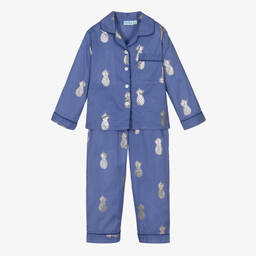 Mini Lunn-Girls Blue Cotton Pineapple Pyjamas | Childrensalon