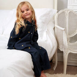 Mini Lunn-بيجاما قطن لون ذهبي وأزرق للبنات | Childrensalon