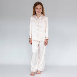 Mini Lunn-بيجاما ساتان لون زهري فاتح للبنات | Childrensalon