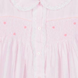 Mini Lunn-Girls Pink Cotton Smocked Dressing Gown  | Childrensalon