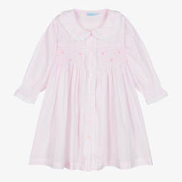 Mini Lunn-Girls Pink Cotton Smocked Dressing Gown  | Childrensalon