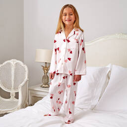 Mini Lunn-Girls Pink Satin Hearts Pyjamas | Childrensalon