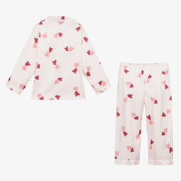 Mini Lunn-Girls Pink Satin Hearts Pyjamas | Childrensalon
