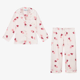 Mini Lunn-Girls Pink Satin Hearts Pyjamas | Childrensalon