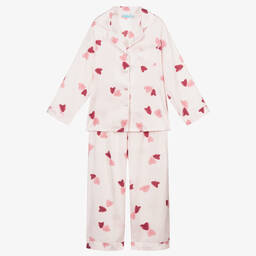 Mini Lunn-Girls Pink Satin Hearts Pyjamas | Childrensalon