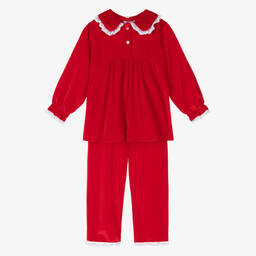 Mini Lunn-بيجاما مخمل لون أحمر للبنات | Childrensalon