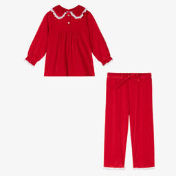 Mini Lunn-بيجاما مخمل لون أحمر للبنات | Childrensalon