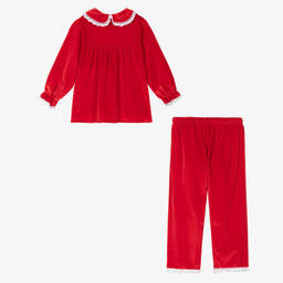 Mini Lunn-بيجاما مخمل لون أحمر للبنات | Childrensalon