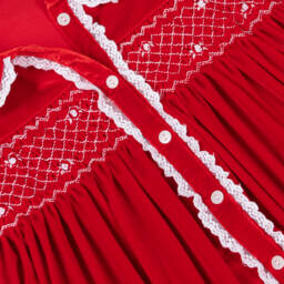 Mini Lunn-Girls Red Velour Smocked Dressing Gown | Childrensalon