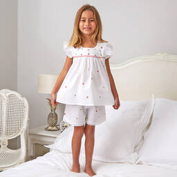 Mini Lunn-Girls White Cotton Embroidered Pyjamas | Childrensalon