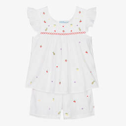 Mini Lunn-Girls White Cotton Embroidered Pyjamas | Childrensalon