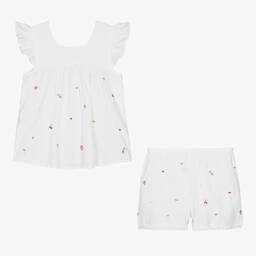 Mini Lunn-Girls White Cotton Embroidered Pyjamas | Childrensalon