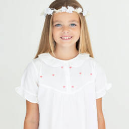 Mini Lunn-قميص نوم قطن لون أبيض للبنات | Childrensalon