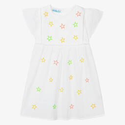 Mini Lunn-Girls White Embroidered Star Cotton Nightdress | Childrensalon
