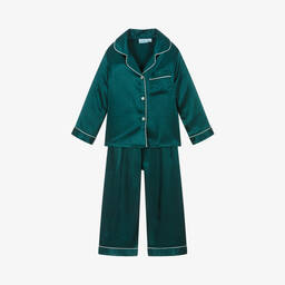 Mini Lunn-Green Girls Satin Pyjamas | Childrensalon