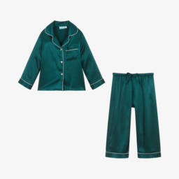 Mini Lunn-Green Girls Satin Pyjamas | Childrensalon