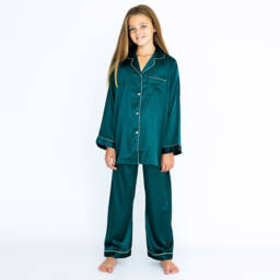 Mini Lunn-Green Girls Satin Pyjamas | Childrensalon