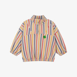 Mini Rodini-Beige Striped Cotton Jersey Clover Quarter-Zip Sweatshirt | Childrensalon