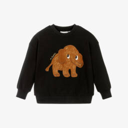 Mini Rodini-Black Cotton Sweatshirt with Mammoth Motif | Childrensalon