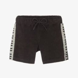 Mini Rodini-Black Cotton Towelling Piano Keys Shorts | Childrensalon