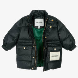 Mini Rodini-معطف بافر هودي لون أسود | Childrensalon