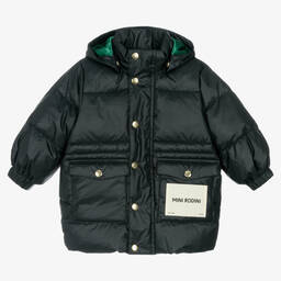 Mini Rodini-معطف بافر هودي لون أسود | Childrensalon