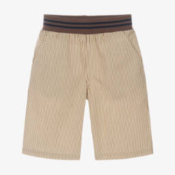 Boys Brown Striped Organic Cotton Shorts