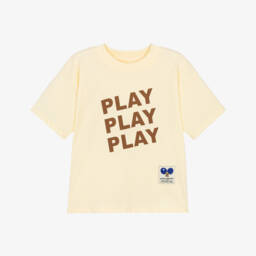 Boys Cream Cotton Play Slogan T-Shirt